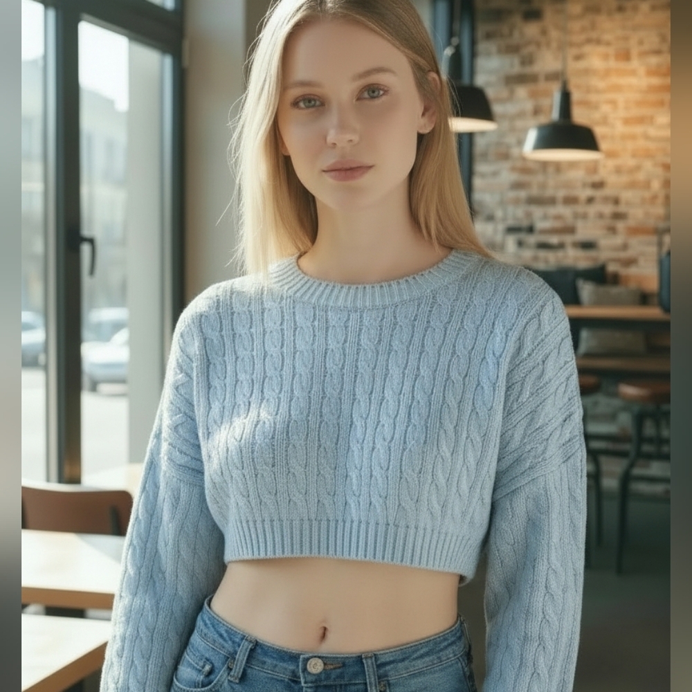 Altar’d State Baby Blue Cropped Sweater - Soft Girl Aesthetic - Size S